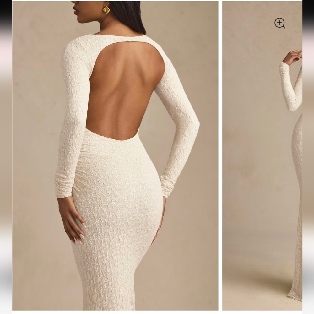 NWT Oh Polly Tarini Ruched Backless Lace Maxi Dress in Ivory, Size S - Picture 7 of 11